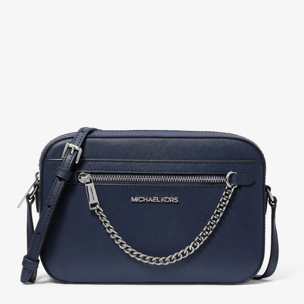 Michael Kors Navy Jet Set Large Saffiano Leather Crossbody Bag